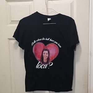 Black Graphic Tee with Red Heart Design